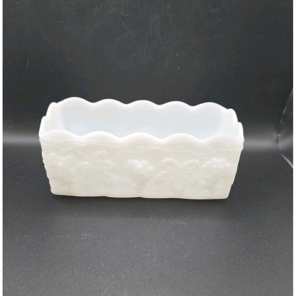 White Milk Glass Grape Pattern Rectangular Planter